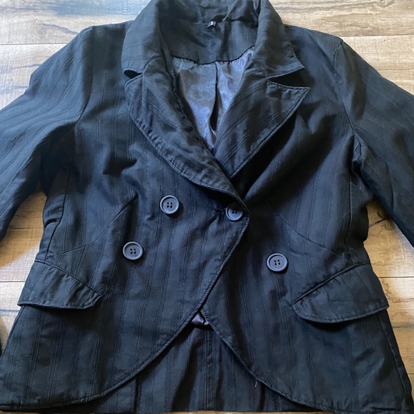 SASHIMI Black on Black Pinstripe Double Breasted Lined Blazer w/Pockets Size Lg - Picture 16 of 16